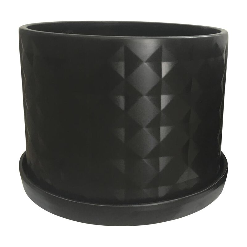 Sagebrook Home S/2 10/12 Diamond Planter W/ Saucer, Black