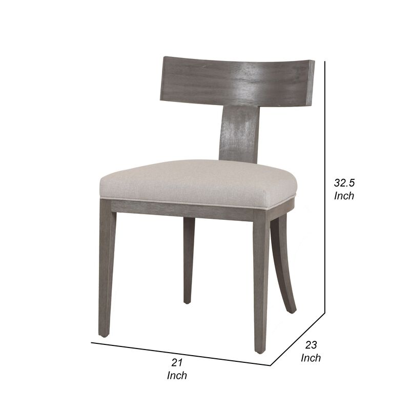 Cid Sten 21 Inch Dining Chair Set of 2, T Shape Back, Beige Linen, Gray - Benzara