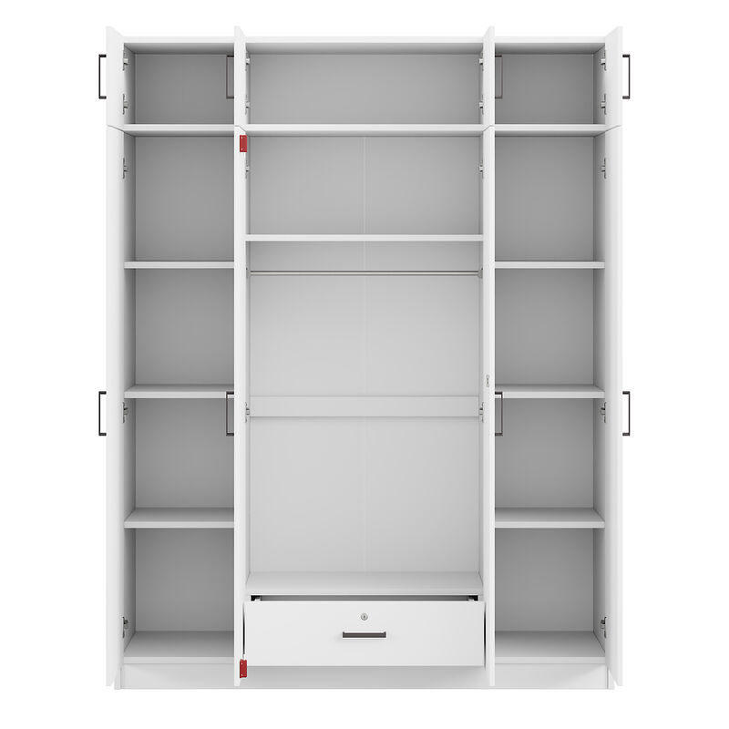 Merax 4-Door Wardrobe with 1 Drawer and Top Cabinets