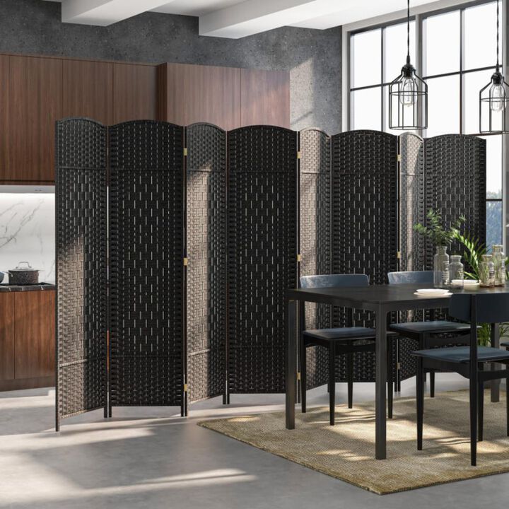 Hivvago 8-Panel Folding Room Divider with Hand-Woven Texture and Solid Wood Frame