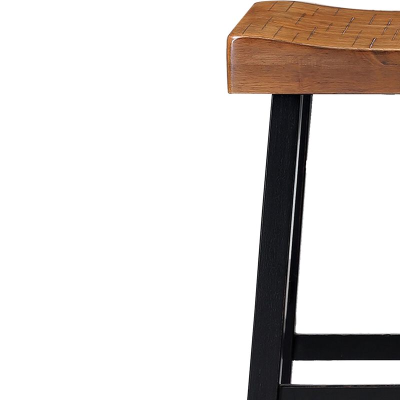Bianca Barstool Set of 2, Light Brown Saddle Seat, Black Solid Wood