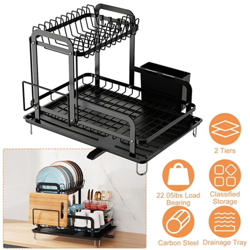 Dish Drying Rack for Kitchen With Drainboard, Detachable & Space-Saving Design