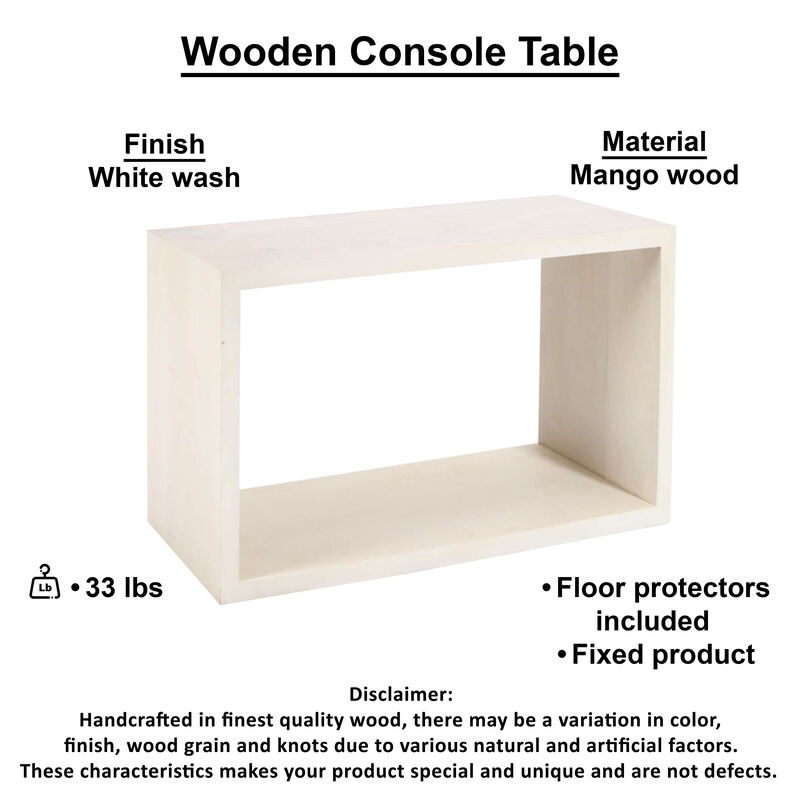 Keli 52 Inch Sofa Console Table, Mango Wood Handcrafted Open Frame, Rustic Washed White
