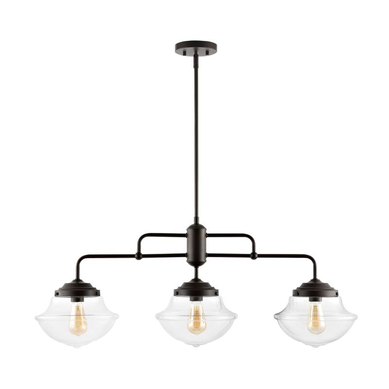 Avery 3-Light Industrial Farmhouse Rustic Iron/Glass Linear LED Pendant