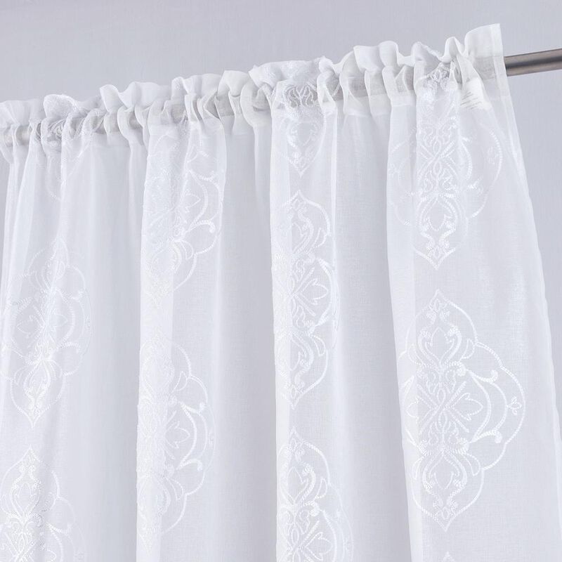 RT Designers Collection Andrea Emb Metallic Doily Rod Pocket Room Darkening Curtain Panels for Bedroom 54" x 95" White