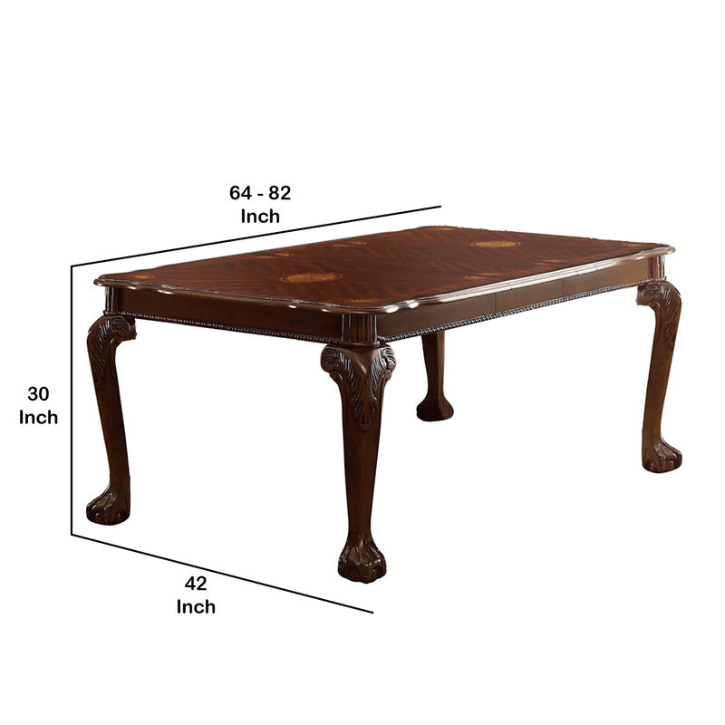 Wooden Extendable Leaf Dining Table with Cabriole Legs, Dark Brown - Benzara