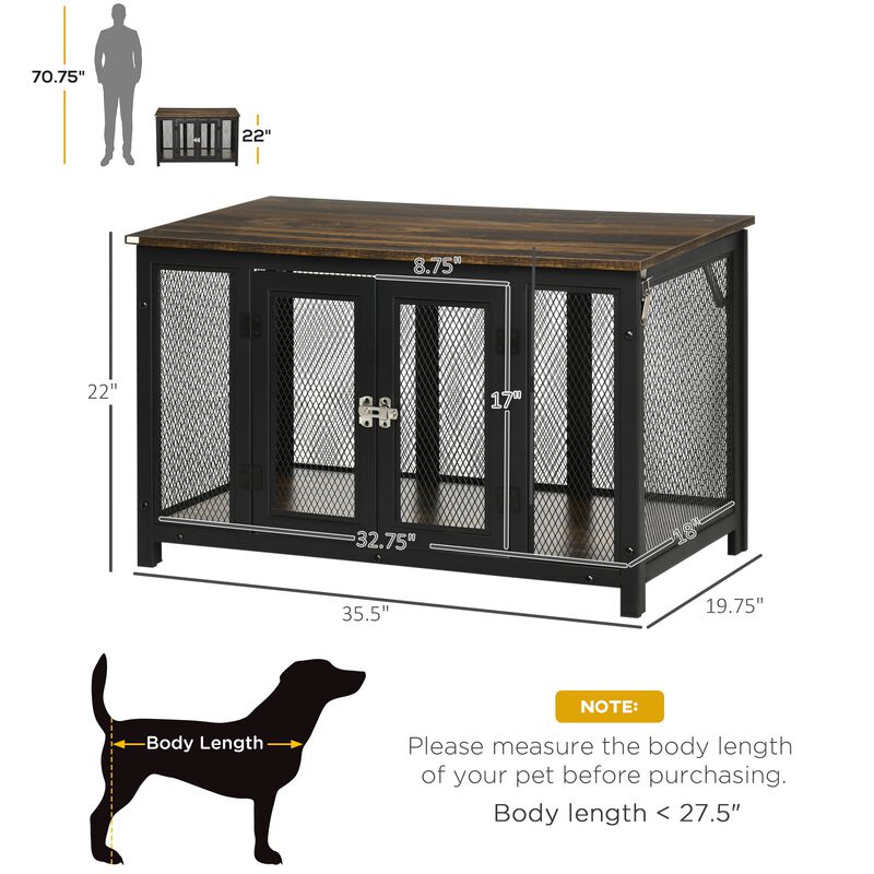 Brown/Black Pet Crate: Large Dog Furniture with Spacious Interior