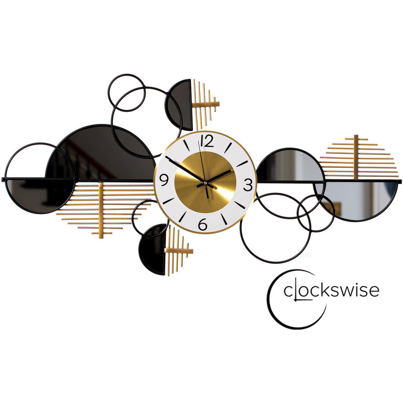 Big half-moon Wall Clock, Decorative Unique Metal 32.75” Oversize Timepiece – Mounted vertical or horizontal–for Traditional, Minimalist, and Modern Use – Hanging Supplies Included, Unique Home Decor