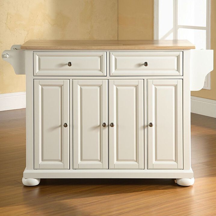 Hivvago White Kitchen Island Storage Cabinet with Solid Wood Top