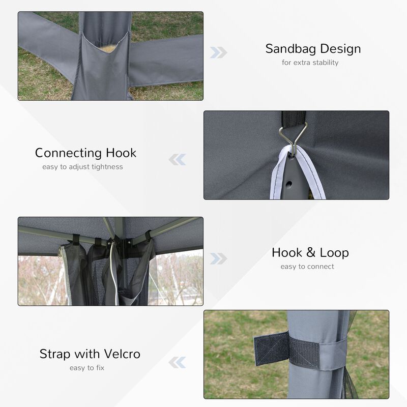 Grey Outdoor Shelter: 13'x13' Heavy Duty Hexagonal Pop Up Canopy with Mesh Walls