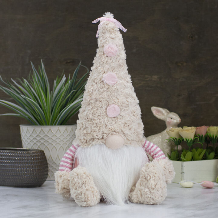 18" Pink Striped Sitting Spring Plush Gnome Table Top Figure with Legs