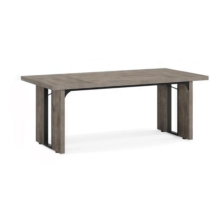 Ada Executive Office Desk, 71 Inch Rectangular Gray Top, Black Metal - Benzara