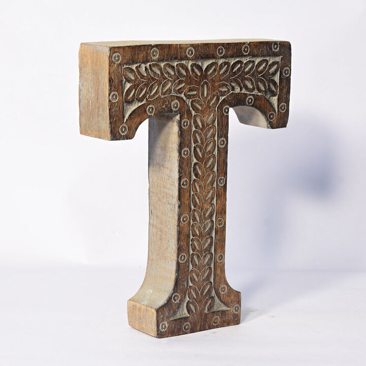 Vintage Gray Handmade Eco-Friendly "T" Alphabet Letter Block For Wall Mount & Table Top D�cor