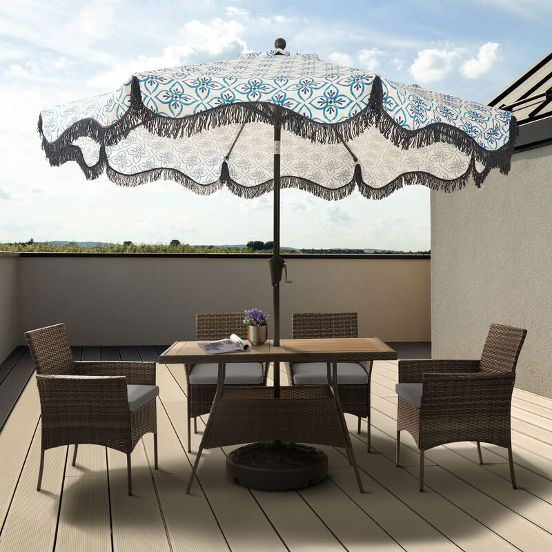 Teamson Home Outdoor 5-Piece Rattan and Acacia Wood Patio Dining Set, Brown