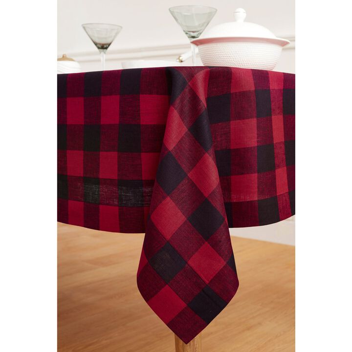 Solino Home 100% Pure Linen Tablecloth | Buffalo Check Dining Table Cloth