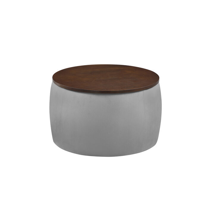 Round Ottoman Set with Storage & Coffee Table - 2 in 1 Function