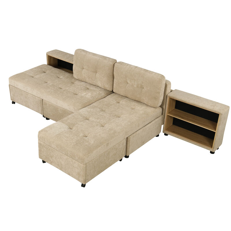 Merax Chenille Sofa Bed Modular Sofa Free-combined Sofa with 2 Storage Racks