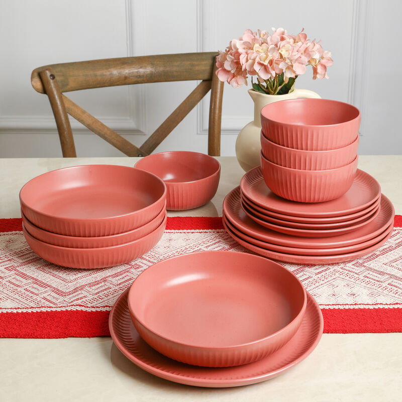 Stone Lain Logan Stoneware 16 Piece Dinnerware Set with Pasta Bowls