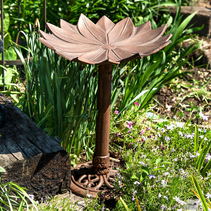 Sunnydaze Garden Lotus Metal Bird Bath - Copper Patina - 16.5 in