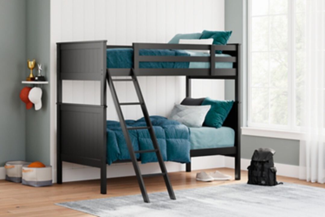 Nextonfort Twin Over Twin Bunk Bed in Black