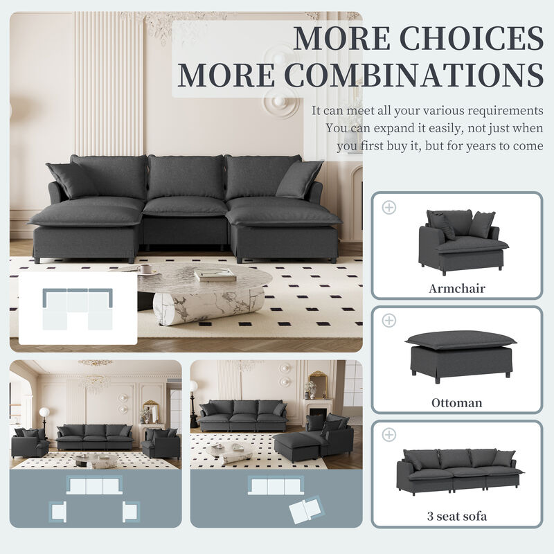 Merax Chenille Sectional Sofa with Ottoman
