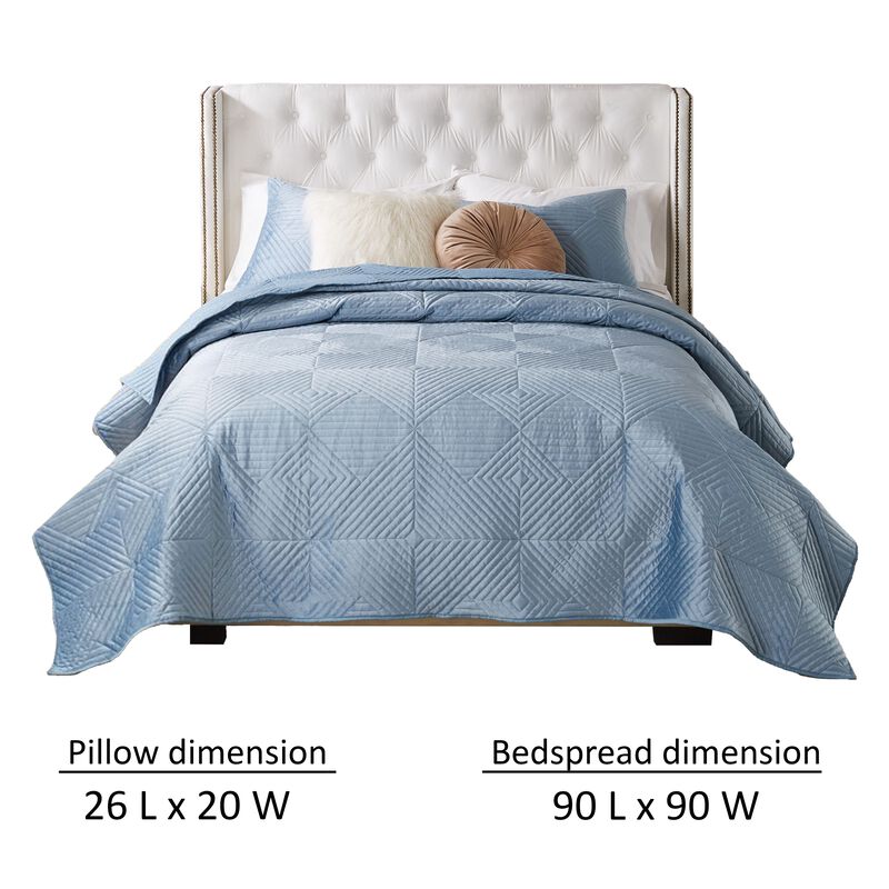 Ahab 3pc Full to Queen Quilt and Pillow Sham Set, Spa Blue Dutch Velvet