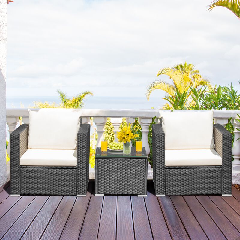 3 Pieces Patio Wicker Conversation Set with Cushion