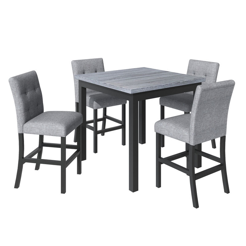 5-Piece Counter Height Dining Set Wood Square Dining Room Table And Chairs Stools with Footrest