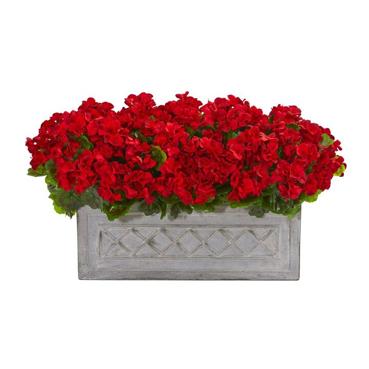 Nearly Natural Geranium Artificial Plant in Stone Planter UV Resist Beauty