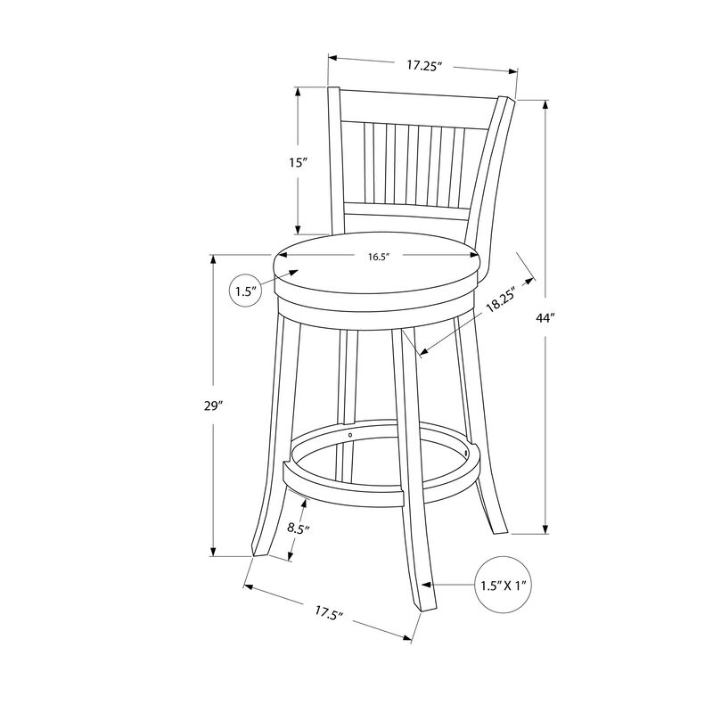 Monarch Specialties I 1236 Bar Stool, Set Of 2, Swivel, Bar Height, Wood, Pu Leather Look, Brown, Black, Transitional