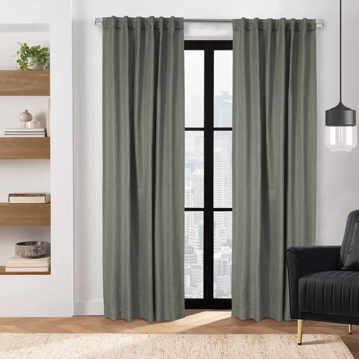 Thermalogic Galati Room Darkening Trendy Textured Herringbone Motif Dual Header Curtain Panel Charcoal