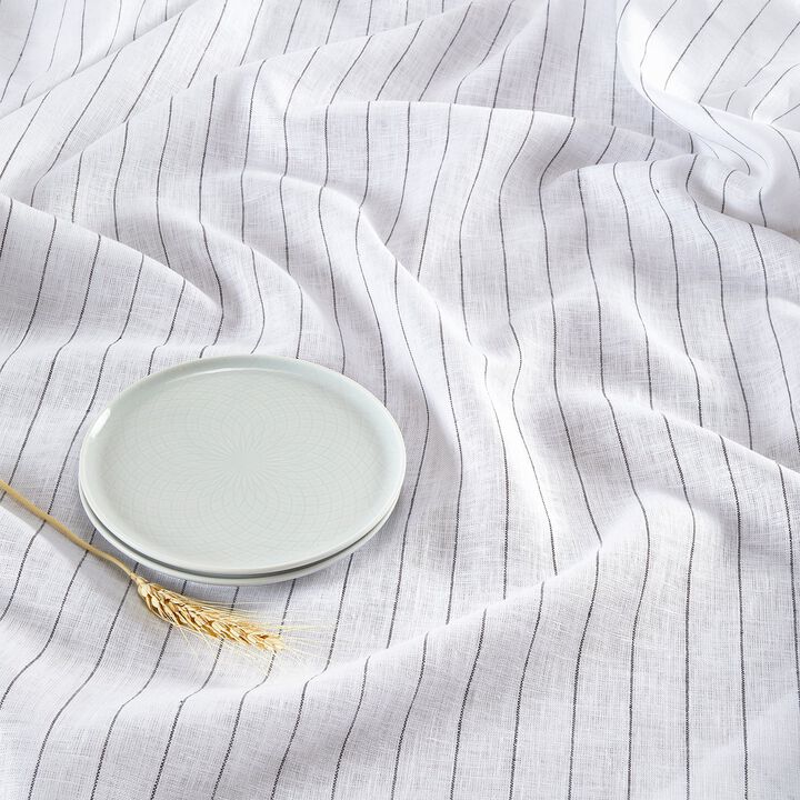 Solino Home 100% Pure Linen Table Throw 52 x 52 Inch | Pinstripe for Valentines
