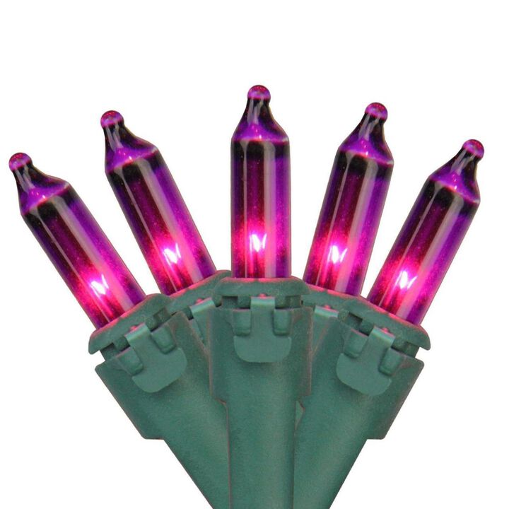 100-Count Purple Mini Christmas Light Set  49.6ft Green Wire