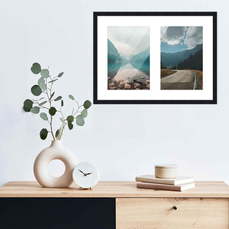11x14 Wood Collage Frame with White Mat for 2 5x7 Pictures