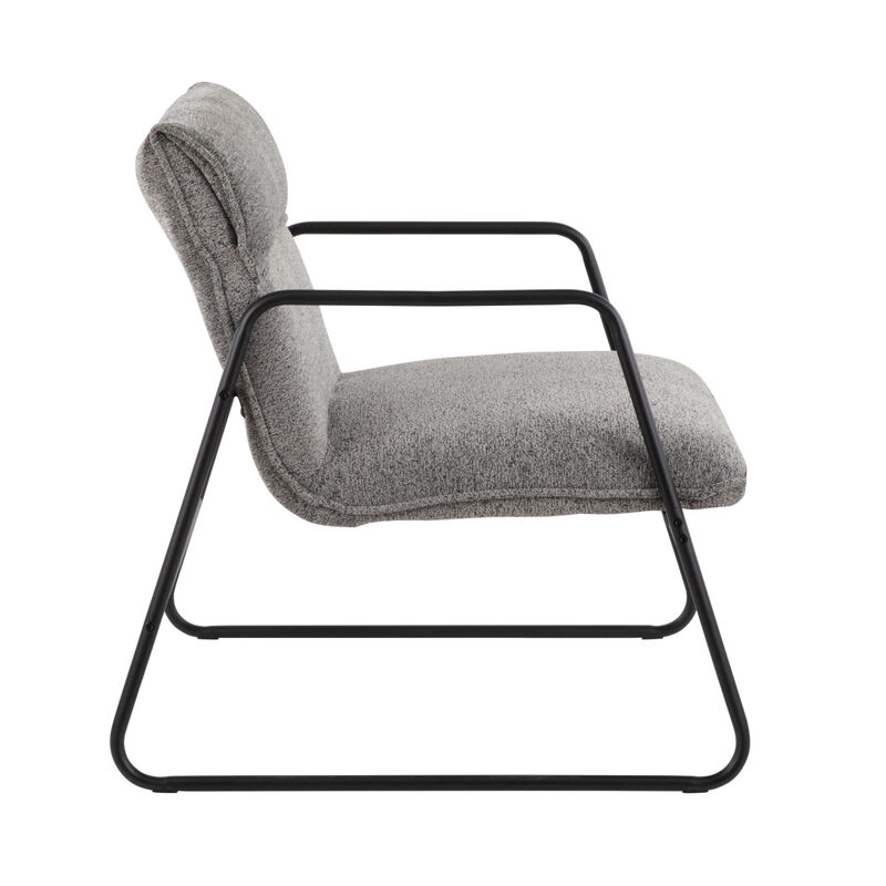Casper Industrial Arm Chair In Black Steel And Grey Noise Fabric