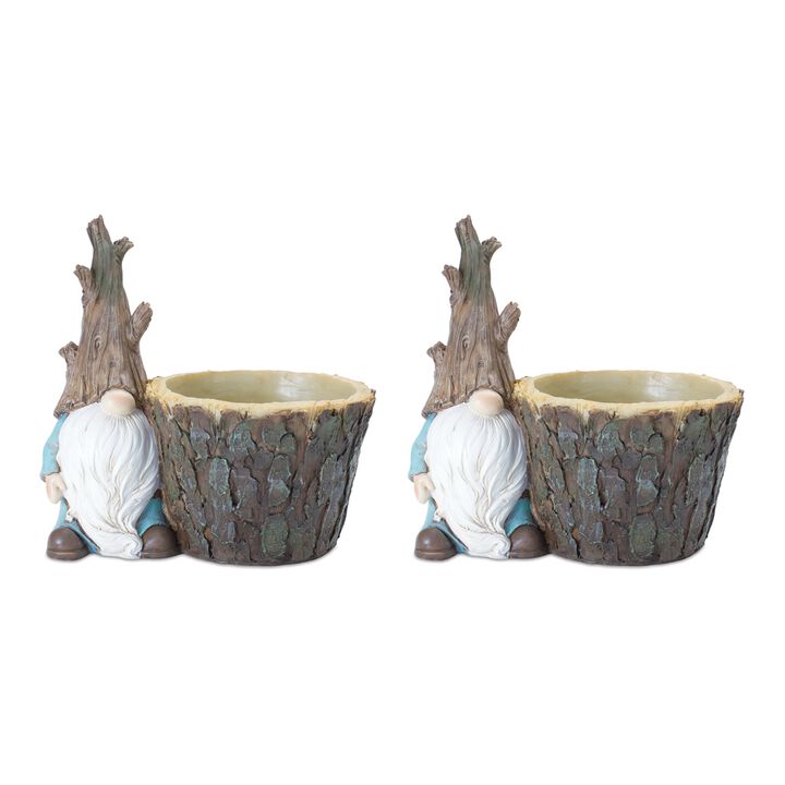 Set of 2 Gnome Tree Trunk Planters – Whimsical Plant Pots for Indoor or Outdoor Use