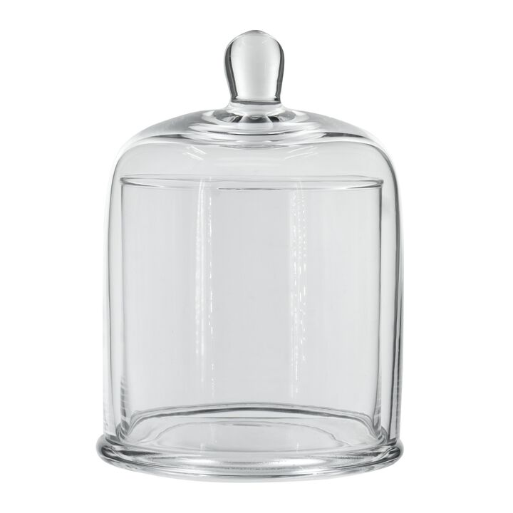 Set of 2 Large Glass Serving Platters with Dome and Finial Handle, Clear - Benzara