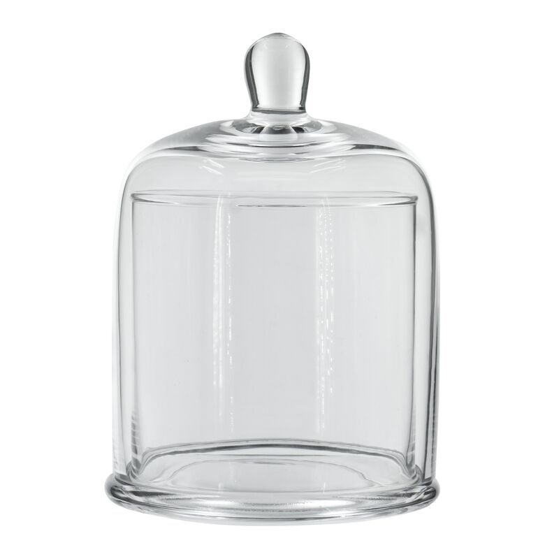Set of 2 Large Glass Serving Platters with Dome and Finial Handle, Clear - Benzara