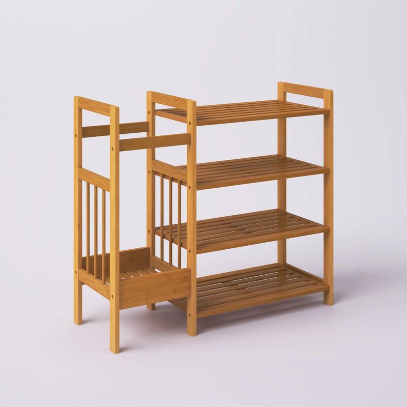 Hivvago 2 Shelf Entryway Shoe Rack Bench with Bla2 in 1 Entryway 4 Shelf Bamboo Shoe Rack and Umbrella Holderck Metal Frame and Brown Wood Top