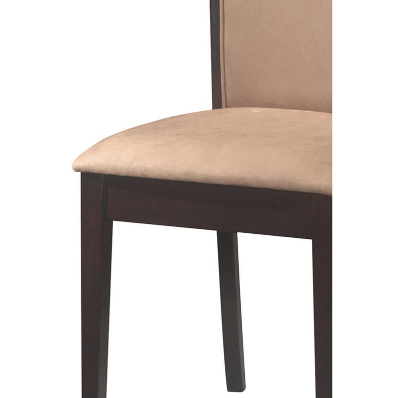 Transitional Brown Wood Frame Dining Chair, Beige Fabric, Set of 2-Benzara