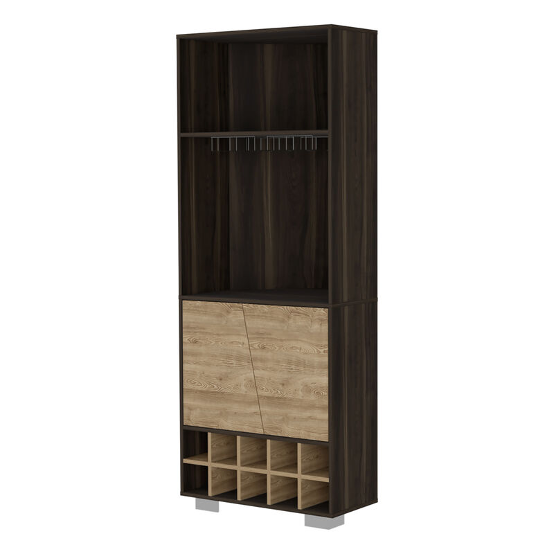Paso Robles 10-Bottle 3-Shelf Corner Bar Cabinet Dark Oak And Pine