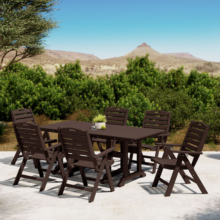 WestinTrends 7-Piece HDPE Rectangular Patio Dining Table Set with Foldable Chairs