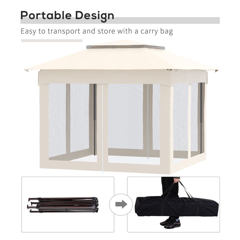 Beige Event Shelter: 11'x11' Pop-Up Gazebo with 2-Tier Top