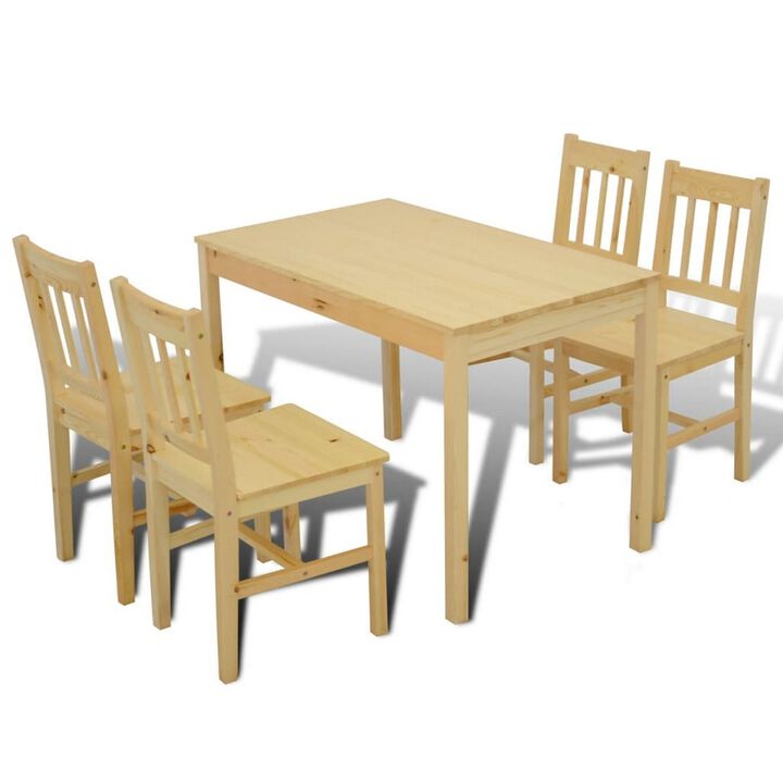 5 Piece Dining Table Set with 4 Side Chairs, Natural Brown Pine Wood - Benzara
