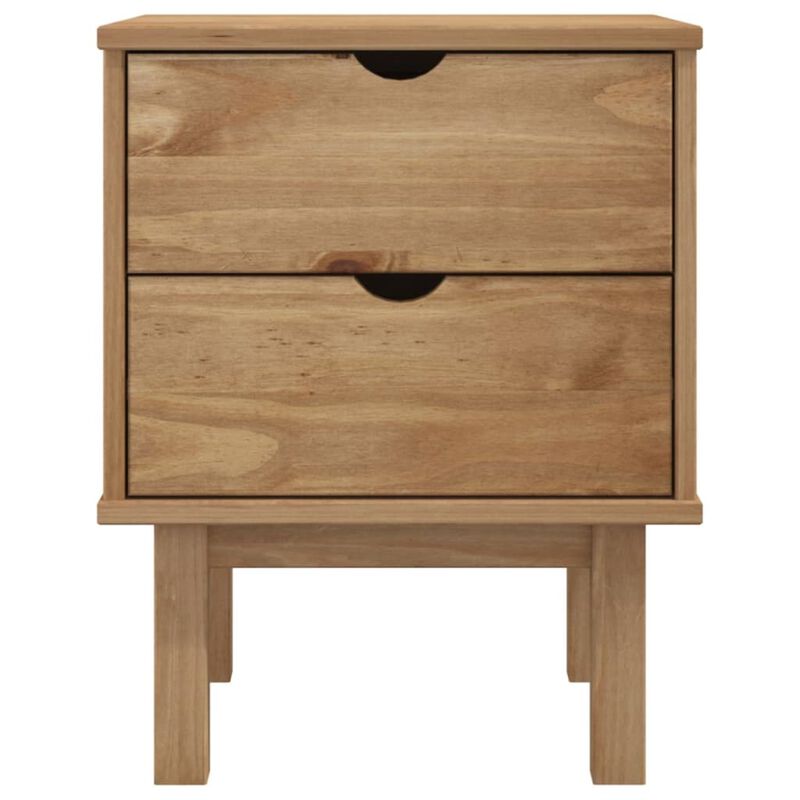 vidaXL Bedside Cabinet OTTA in Brown, Solid Pine Wood, 18.1"x15.6"x22.4", 2 Drawers, Versatile and Reliable, Easy Assembly, Spacious Top for Decor Display