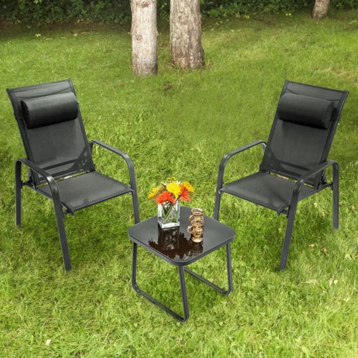 Hivvago 3 Pieces Stackable Patio Bistro Conversation Set with Adjustable Backrest