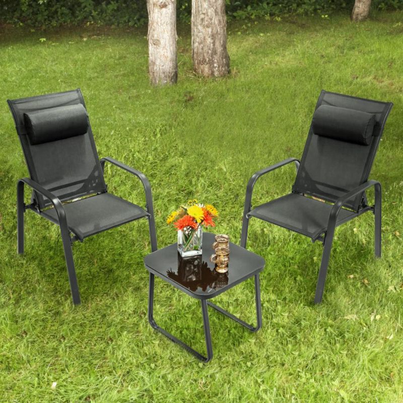 Hivvago 3 Pieces Stackable Patio Bistro Conversation Set with Adjustable Backrest