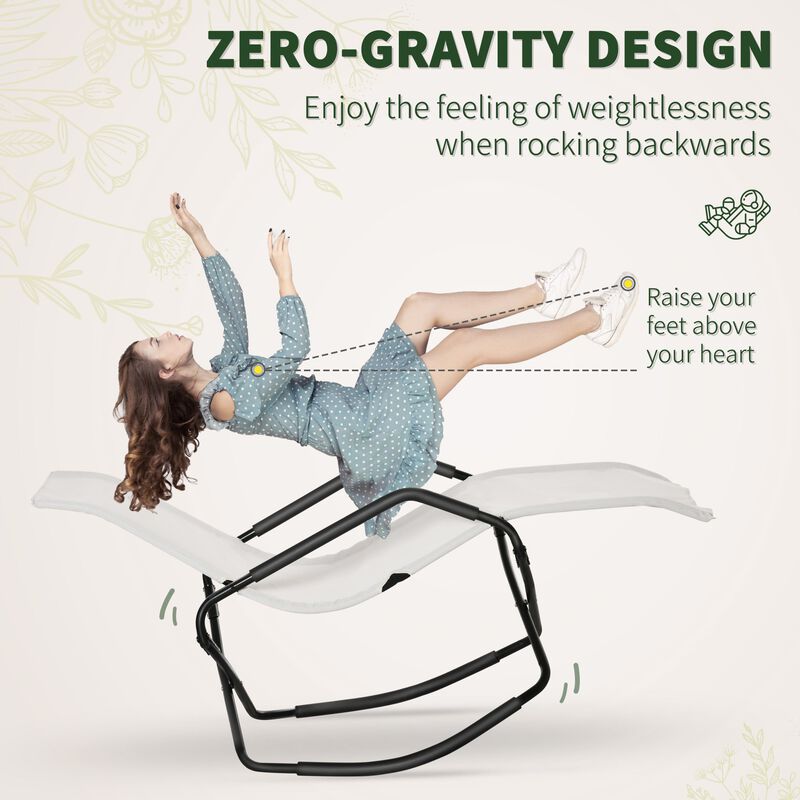 Cream Patio Recliner: Zero Gravity Rocking Sun Lounger