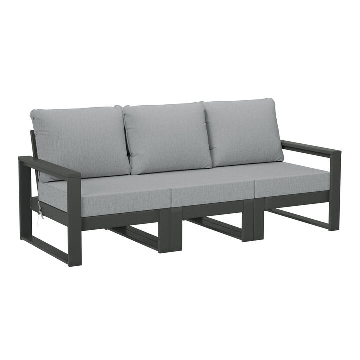WestinTrends Outdoor HDPE All-Weather Modern Deep Seating Patio Sofa with Waterproof Cushions