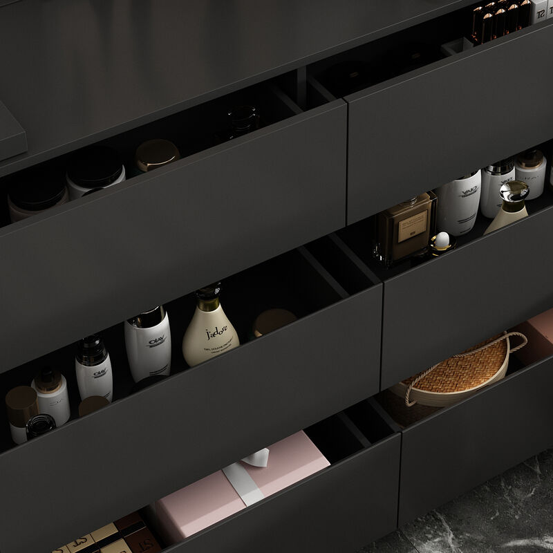 6-Drawer L-Shaped Dresser in Black with Rotatable Desk 47.2 in. W x 51.2 in. D x 32.7 in. H